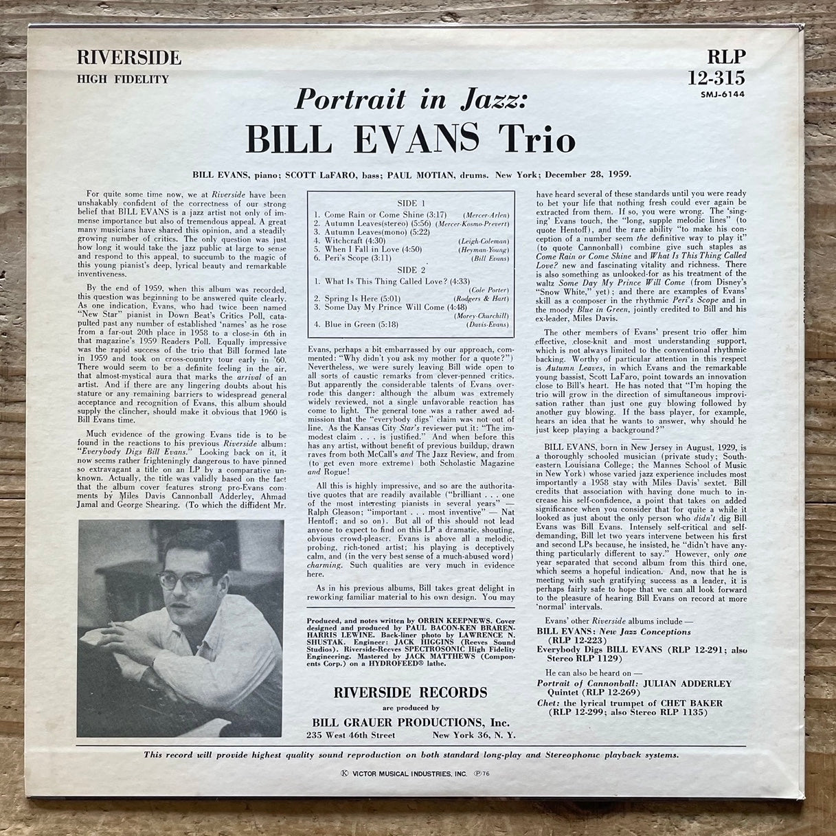 BILL EVANS TRIO / PORTRAIT IN JAZZ on Riverside - Japan LP SMJ-6144
