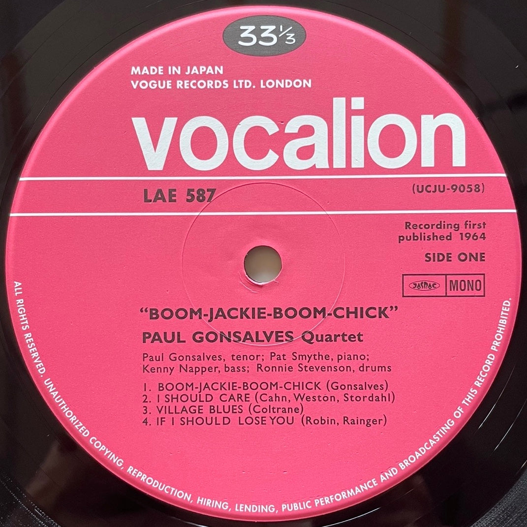PAUL GONSALVES QUARTET / BOOM-JACKIE-BOOM-CHICK - UK Vocalion Japan Heavy Vinyl reissue UCJU-9058 obi