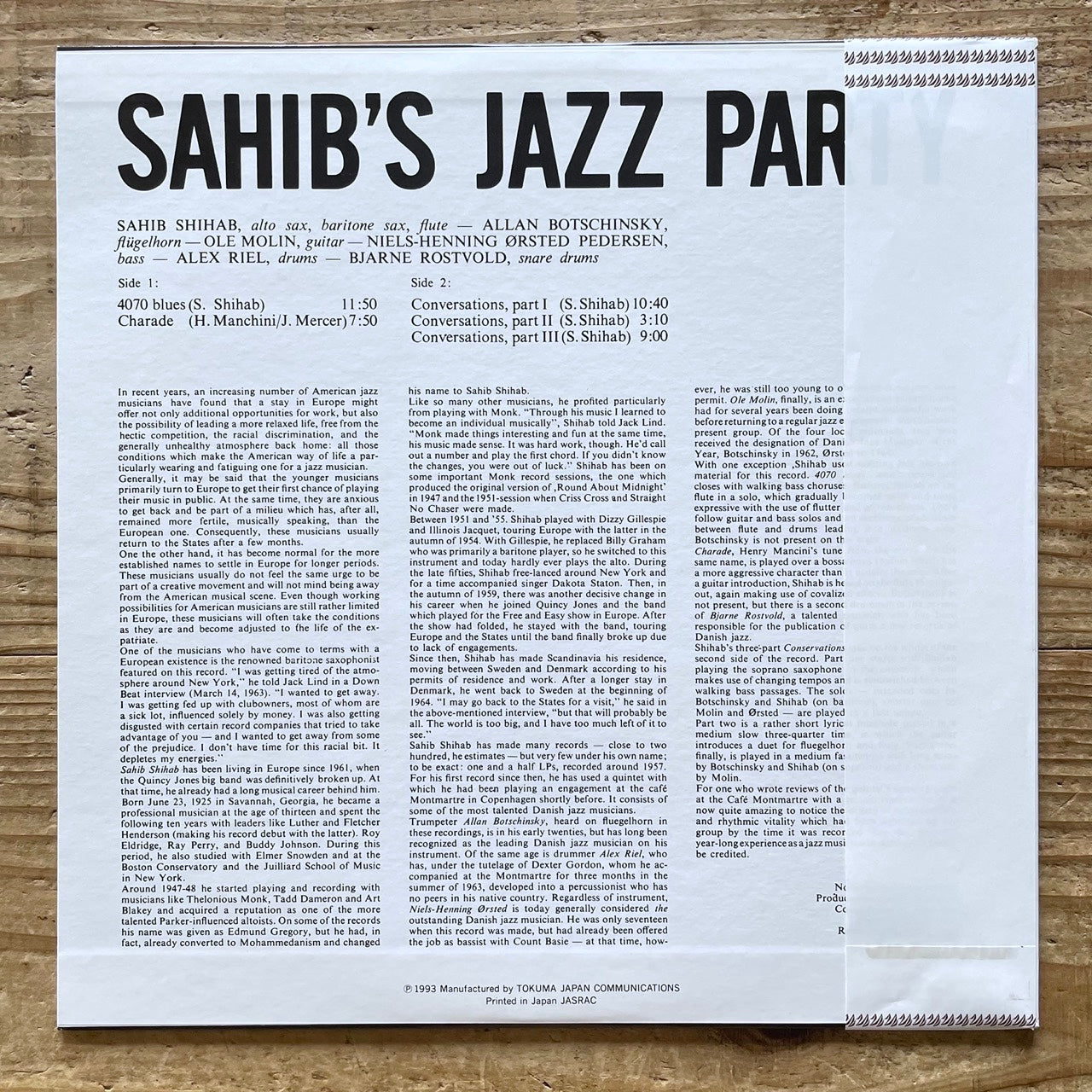 SAHIB SHIHAB / SAHIB'S JAZZ PARTY on Danish Debut - Japan LP NM NLP2011 obi