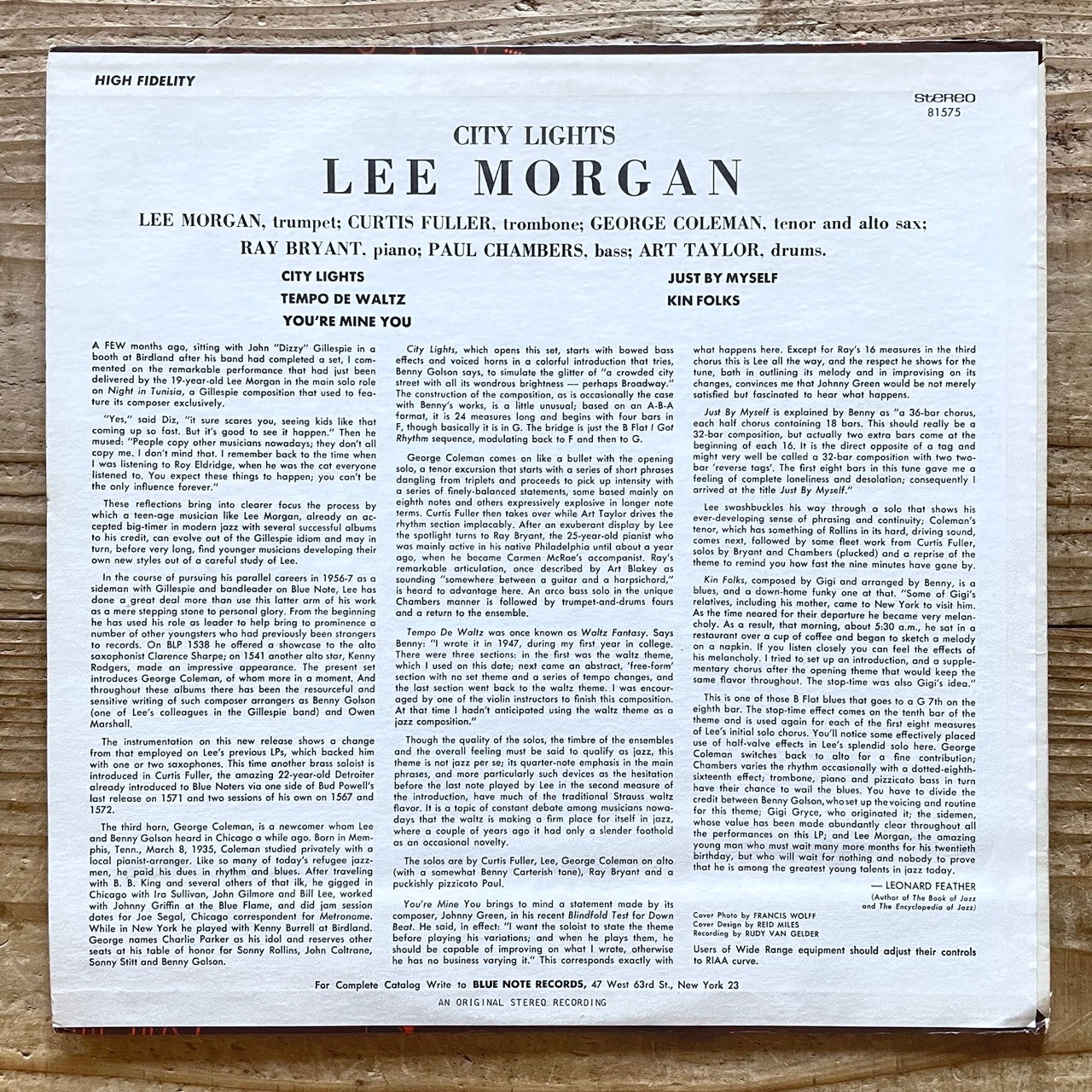LEE MORGAN / CITY LIGHTS - US BLUE NOTE UA STEREO LP BST-81575