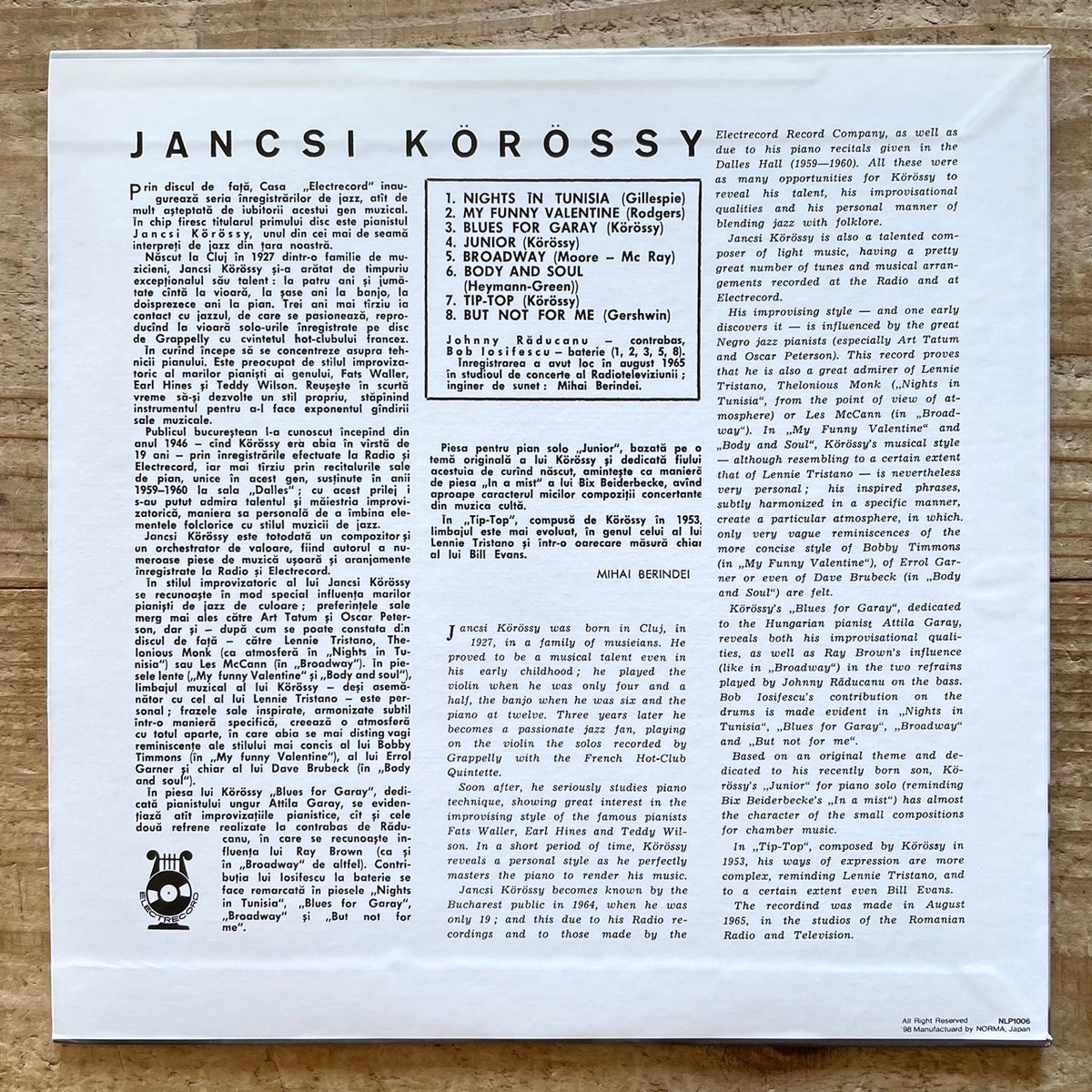 Jancsi Roney JANCSI KOROSSY / SERIA JAZZ NR.1 (10
